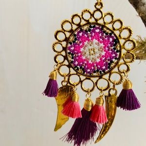 Dreamcatcher necklace gold pleated-Czech crystals